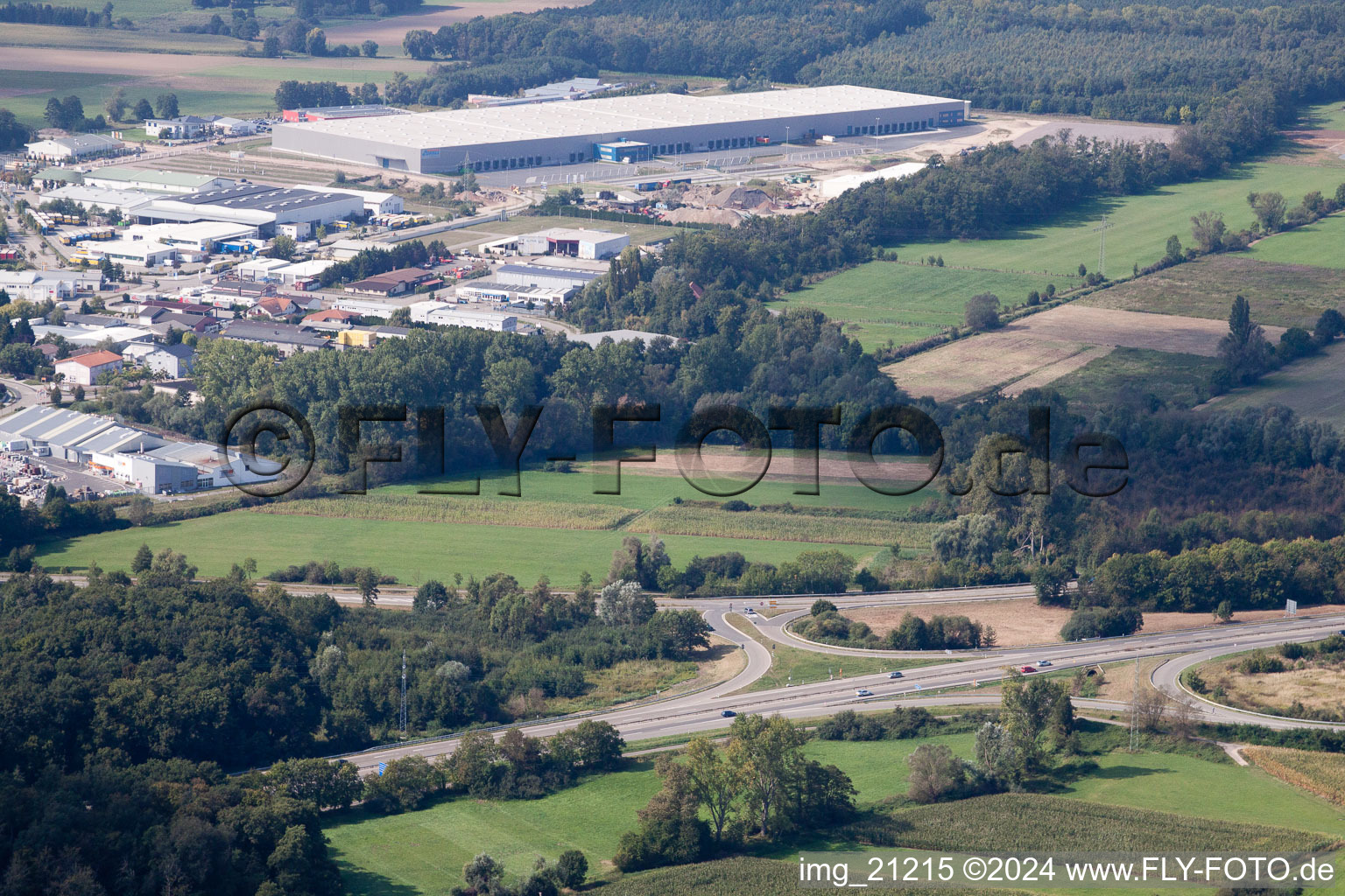 Oblique view of Zufall Logistics Center in the district Minderslachen in Kandel in the state Rhineland-Palatinate, Germany