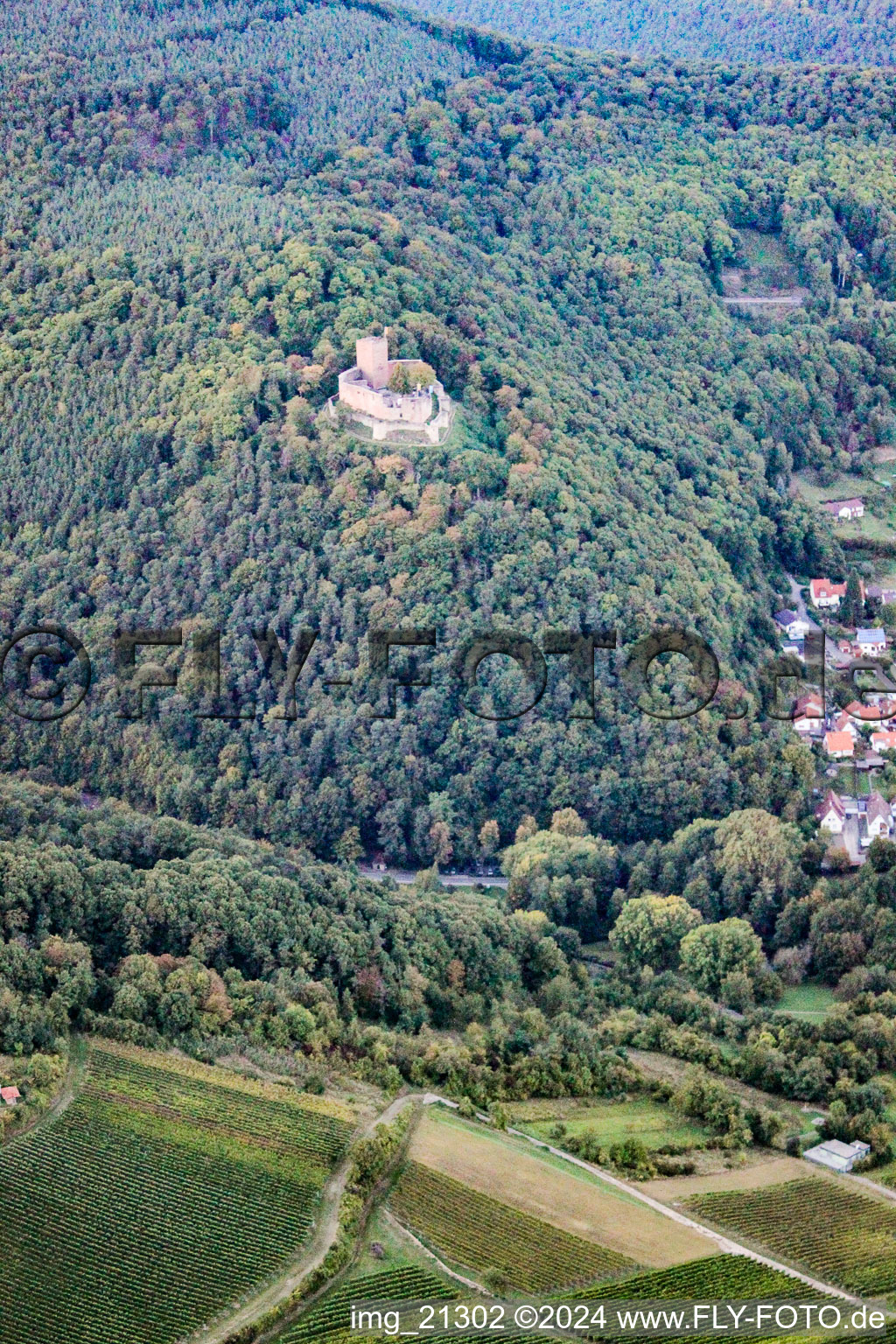 Aerial photograpy of Landeck Castle in Klingenmünster in the state Rhineland-Palatinate, Germany