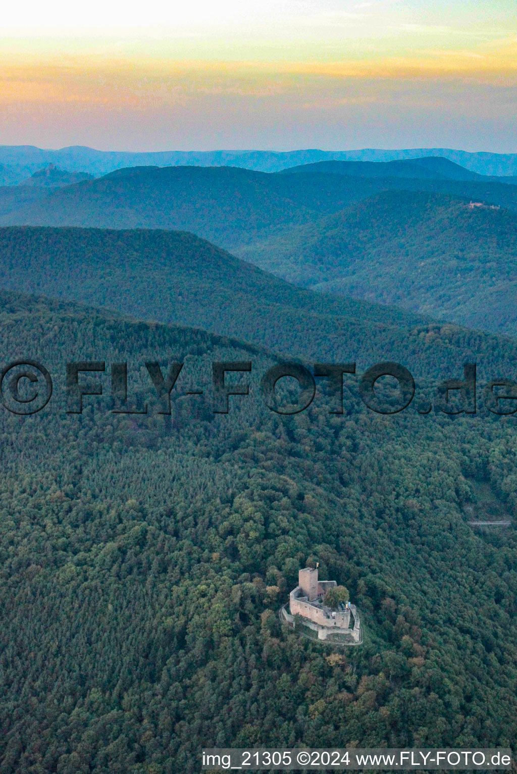 Landeck Castle in Klingenmünster in the state Rhineland-Palatinate, Germany from above