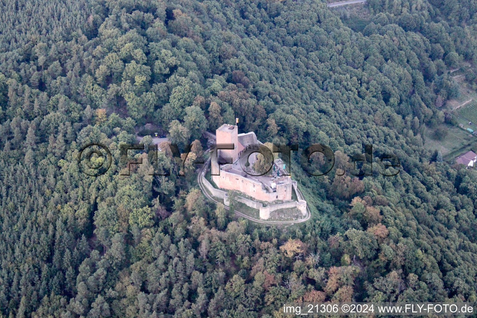 Landeck Castle in Klingenmünster in the state Rhineland-Palatinate, Germany out of the air