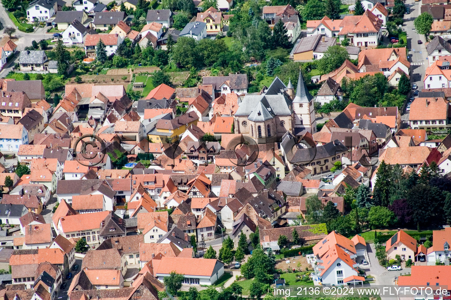 District Arzheim in Landau in der Pfalz in the state Rhineland-Palatinate, Germany from the plane