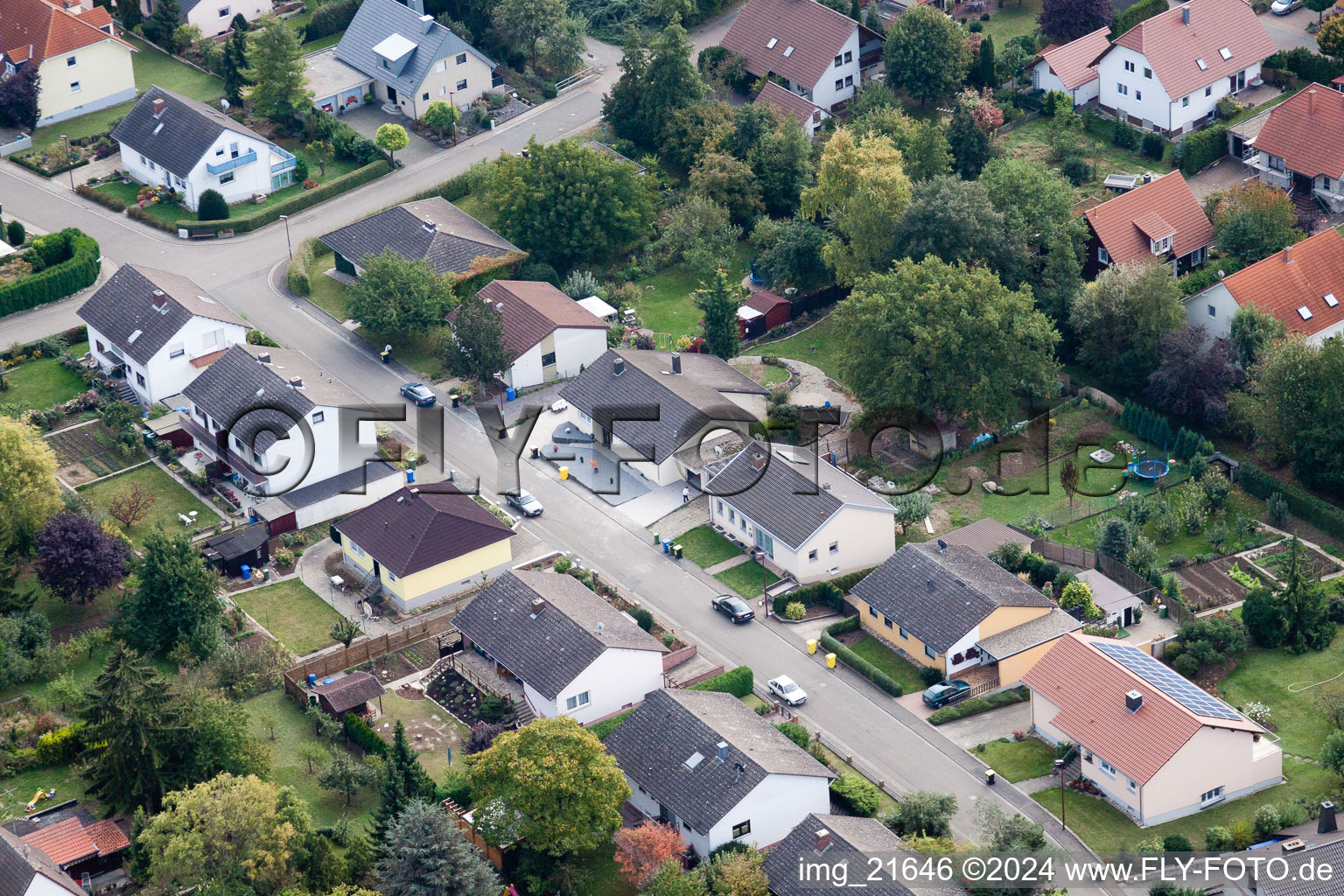 Aerial view of In the mill garden in Eppelsheim in the state Rhineland-Palatinate, Germany