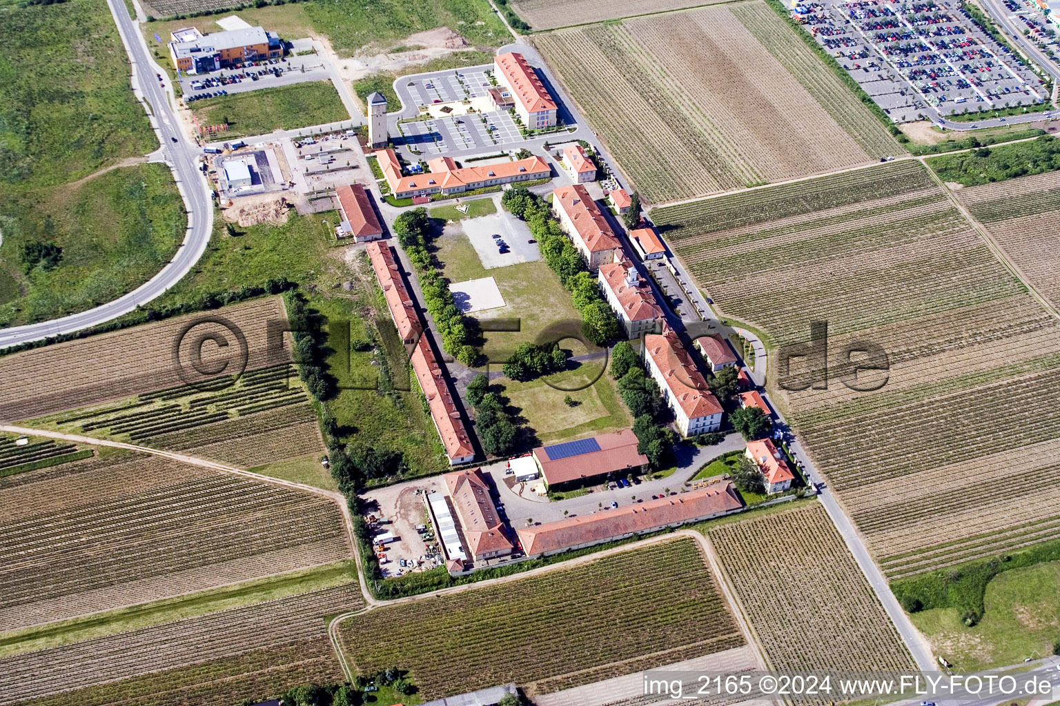 Le Quartier-Hornbach in Neustadt an der Weinstraße in the state Rhineland-Palatinate, Germany viewn from the air