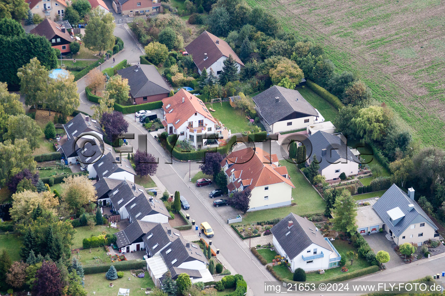 Bird's eye view of Eppelsheim in the state Rhineland-Palatinate, Germany