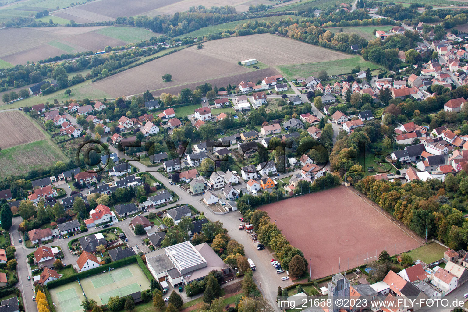 Aerial view of Eppelsheim in the state Rhineland-Palatinate, Germany