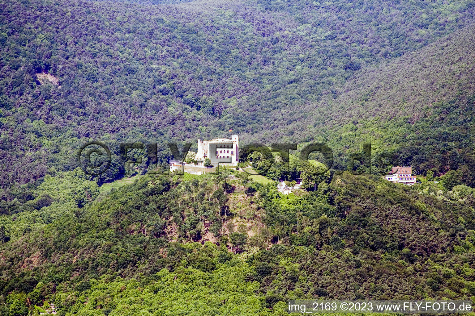 Aerial view of Hambach Castle in the district Hambach an der Weinstraße in Neustadt an der Weinstraße in the state Rhineland-Palatinate, Germany