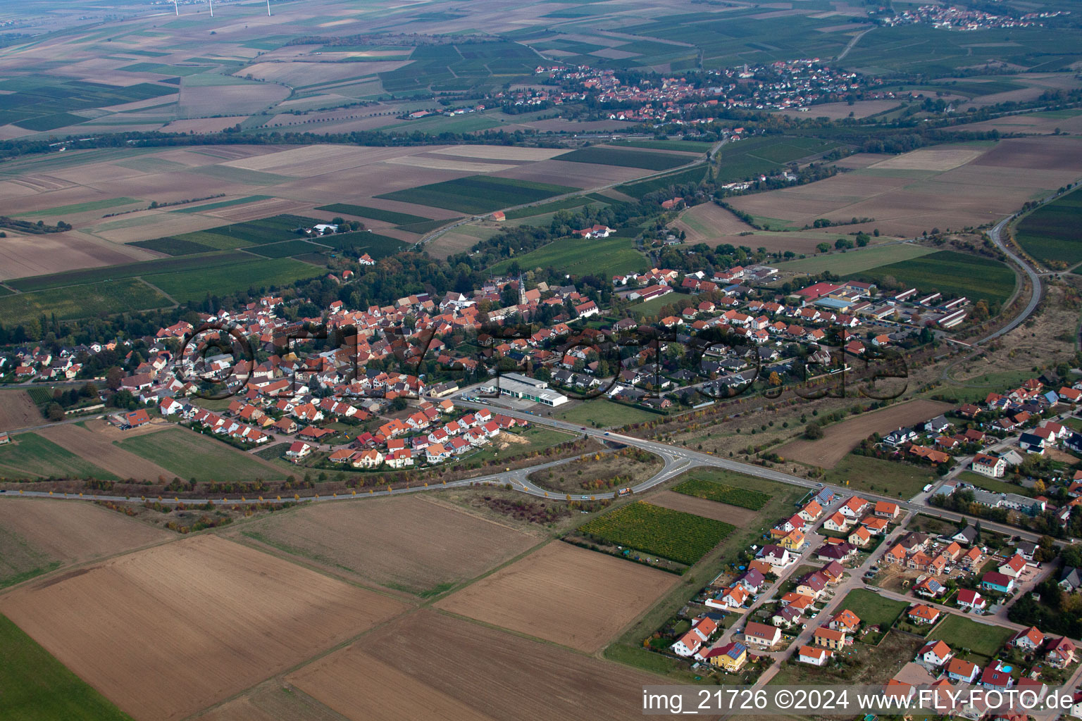 Aerial view of Ober-Flörsheim in the state Rhineland-Palatinate, Germany