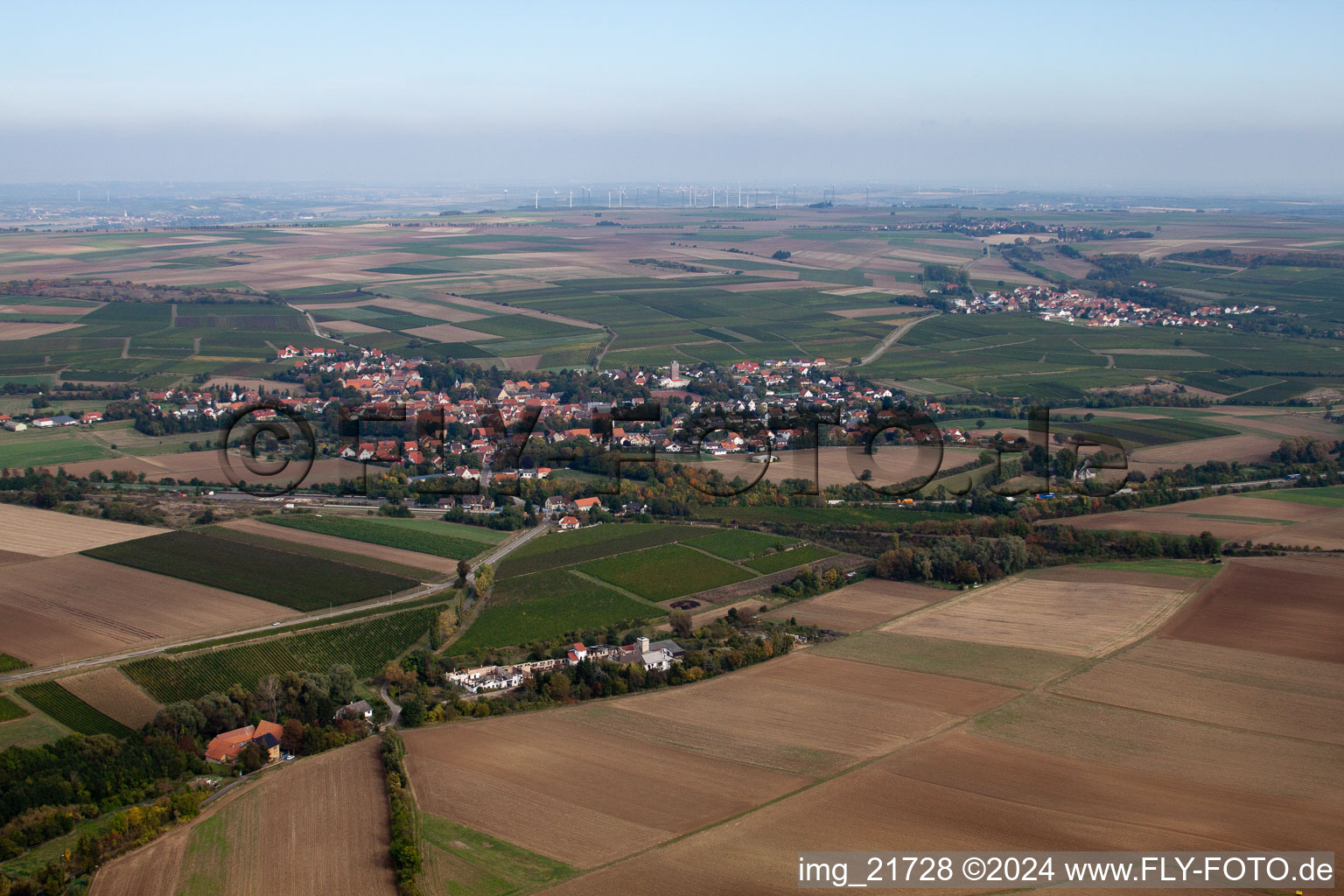 Aerial photograpy of Ober-Flörsheim in the state Rhineland-Palatinate, Germany