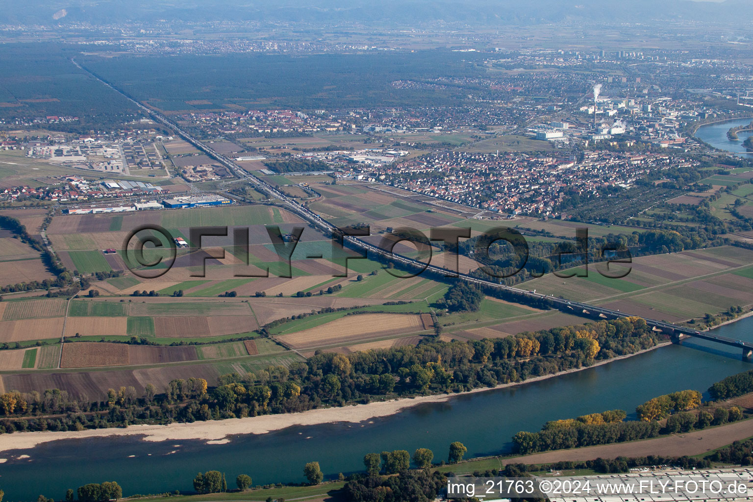 Aerial view of IKEA in the district Sandhofen in Mannheim in the state Baden-Wuerttemberg, Germany