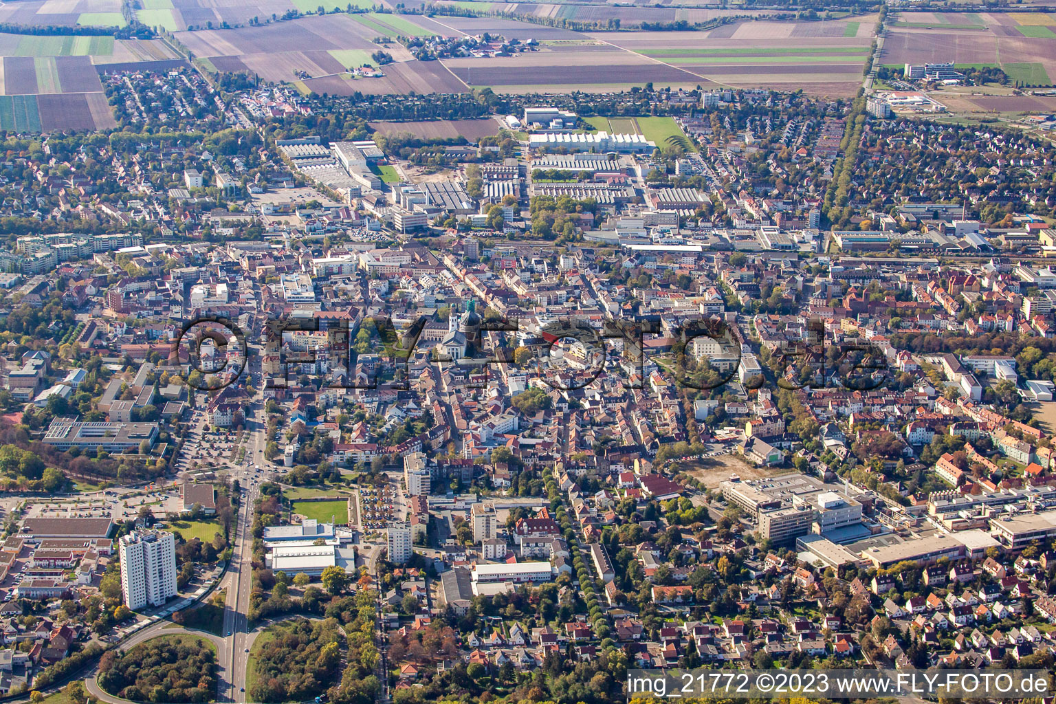 Bird's eye view of Frankenthal in the state Rhineland-Palatinate, Germany