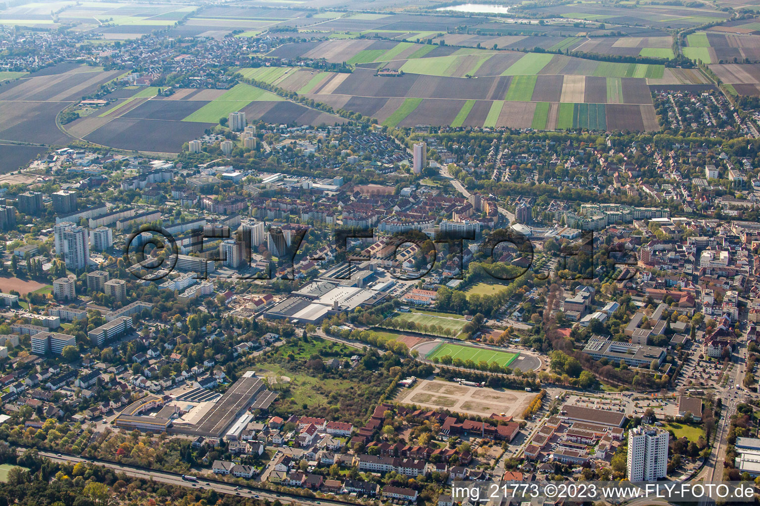 Frankenthal in the state Rhineland-Palatinate, Germany viewn from the air