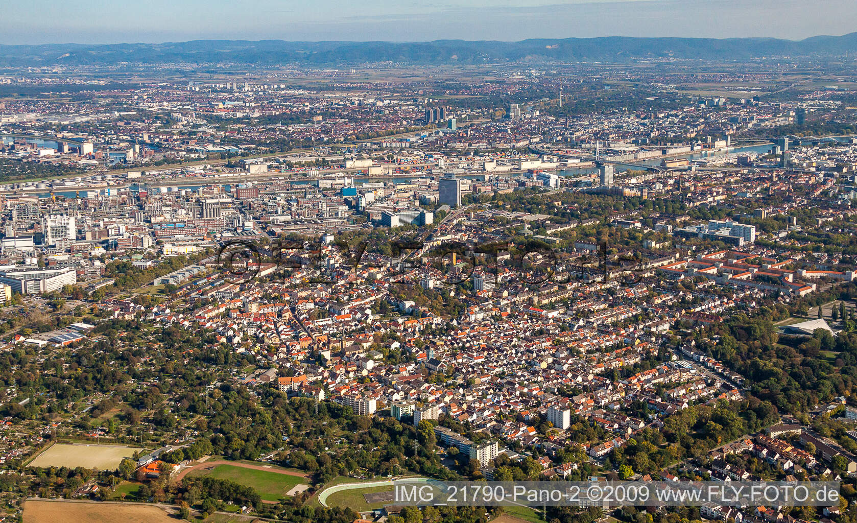 Aerial view of District Friesenheim in Ludwigshafen am Rhein in the state Rhineland-Palatinate, Germany