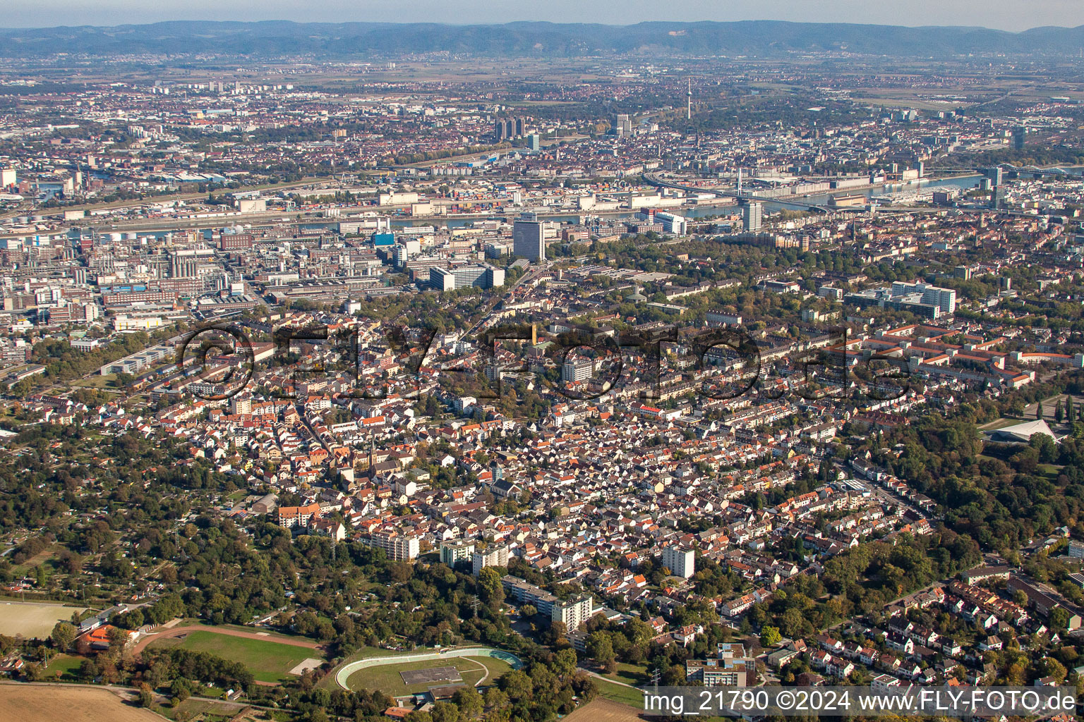 Aerial photograpy of District Friesenheim in Ludwigshafen am Rhein in the state Rhineland-Palatinate, Germany