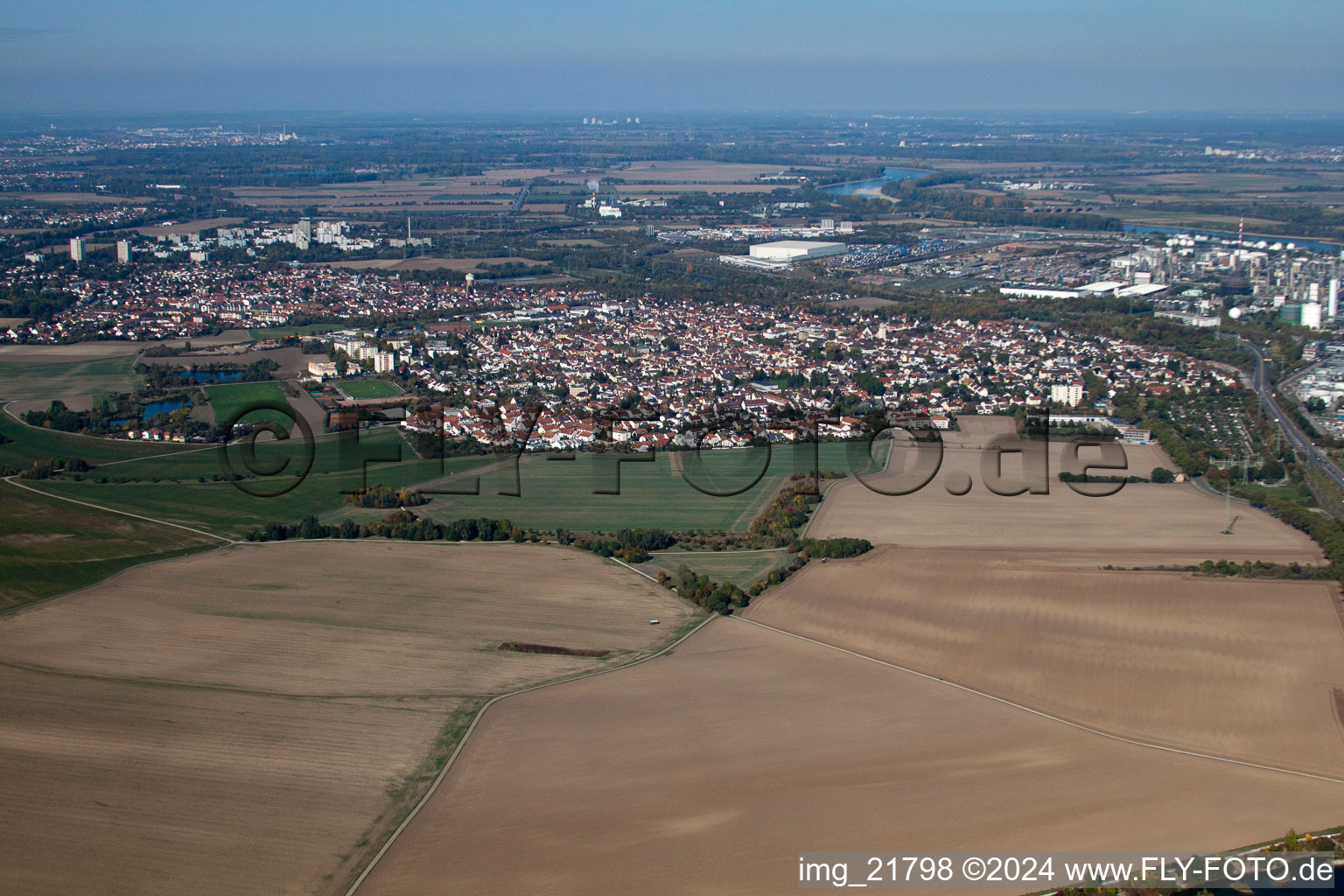 District Oppau in Ludwigshafen am Rhein in the state Rhineland-Palatinate, Germany seen from above