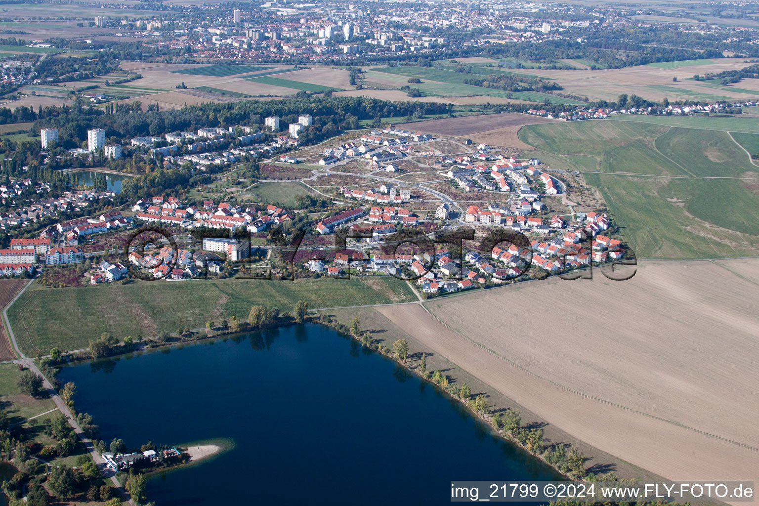 District Oggersheim in Ludwigshafen am Rhein in the state Rhineland-Palatinate, Germany seen from a drone