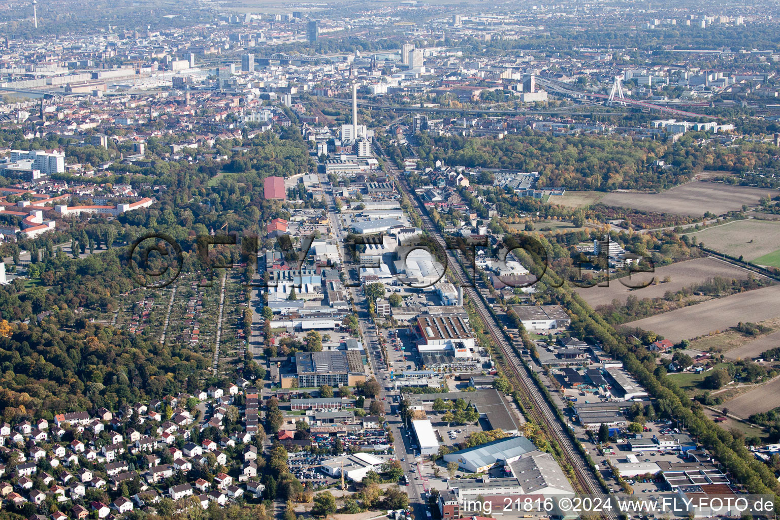 Aerial view of Industriestr in the district Friesenheim in Ludwigshafen am Rhein in the state Rhineland-Palatinate, Germany