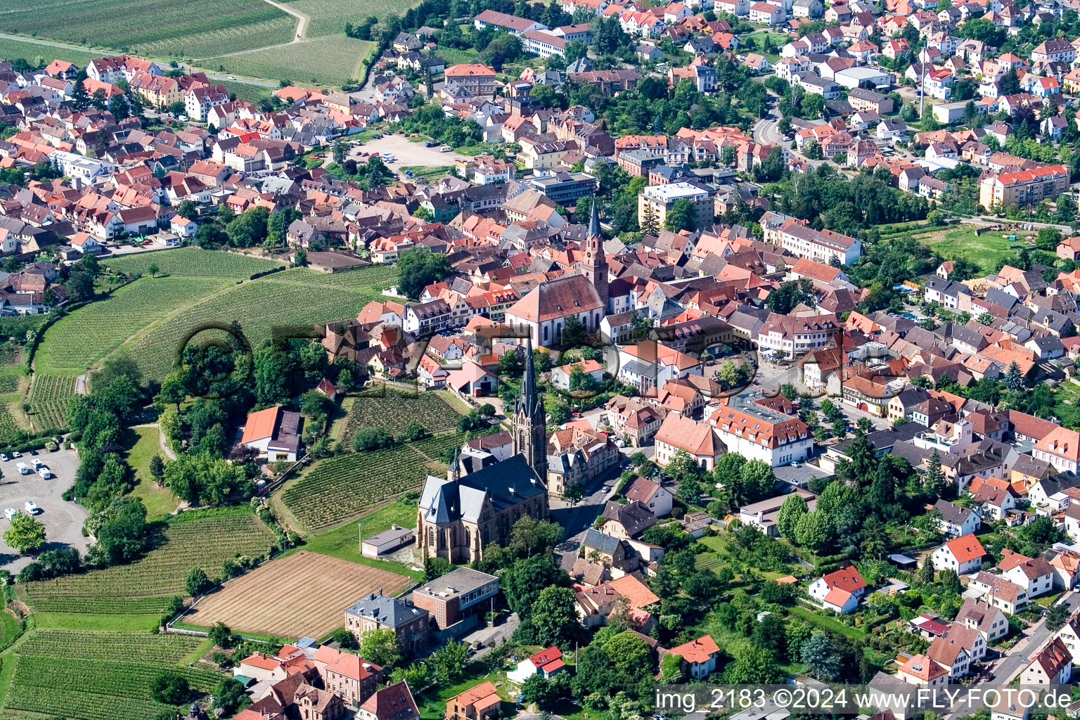 Two Church buildings in the village of in Maikammer in the state Rhineland-Palatinate