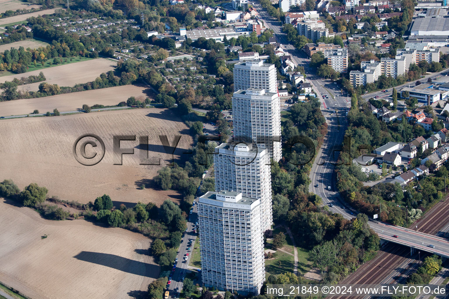 Aerial view of Oggersheim, At the Froschlache in the district Friesenheim in Ludwigshafen am Rhein in the state Rhineland-Palatinate, Germany