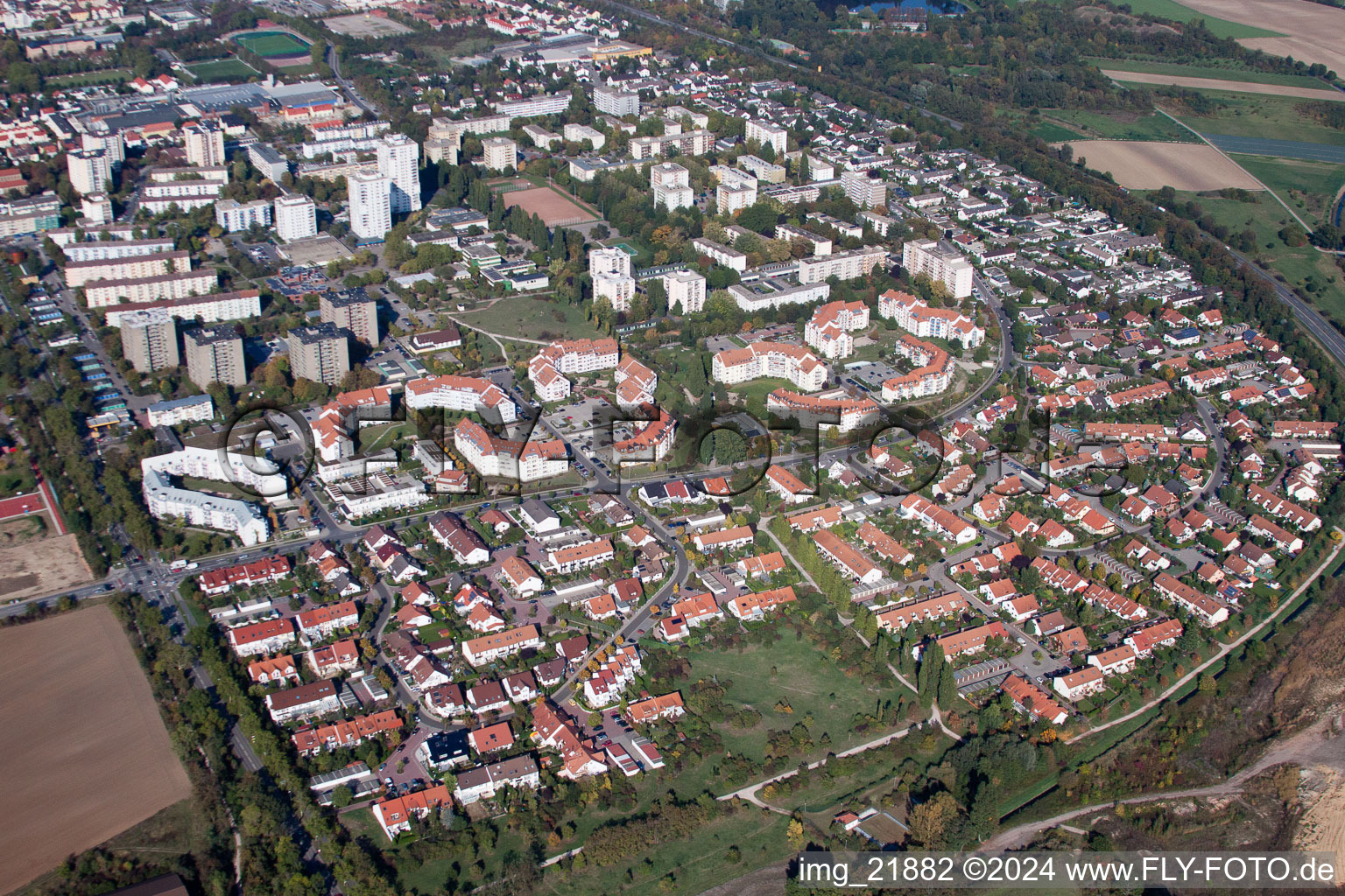 Town View of the streets and houses of the residential areas in Frankenthal (Pfalz) in the state Rhineland-Palatinate