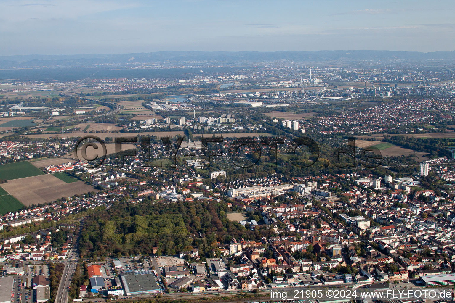 Aerial view of North Ring in Frankenthal in the state Rhineland-Palatinate, Germany