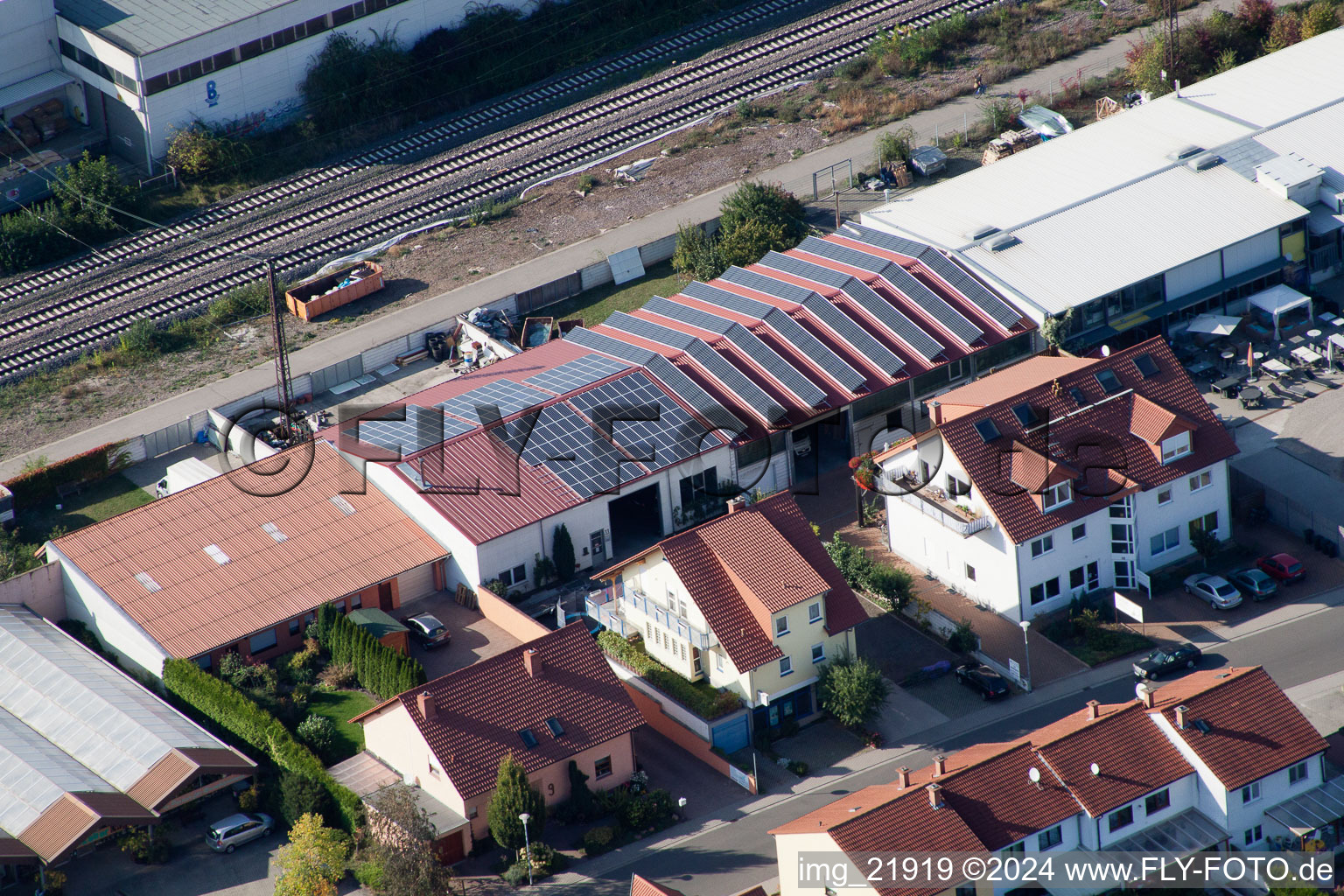 Aerial view of Commercial area in the district Bobenheim in Bobenheim-Roxheim in the state Rhineland-Palatinate, Germany