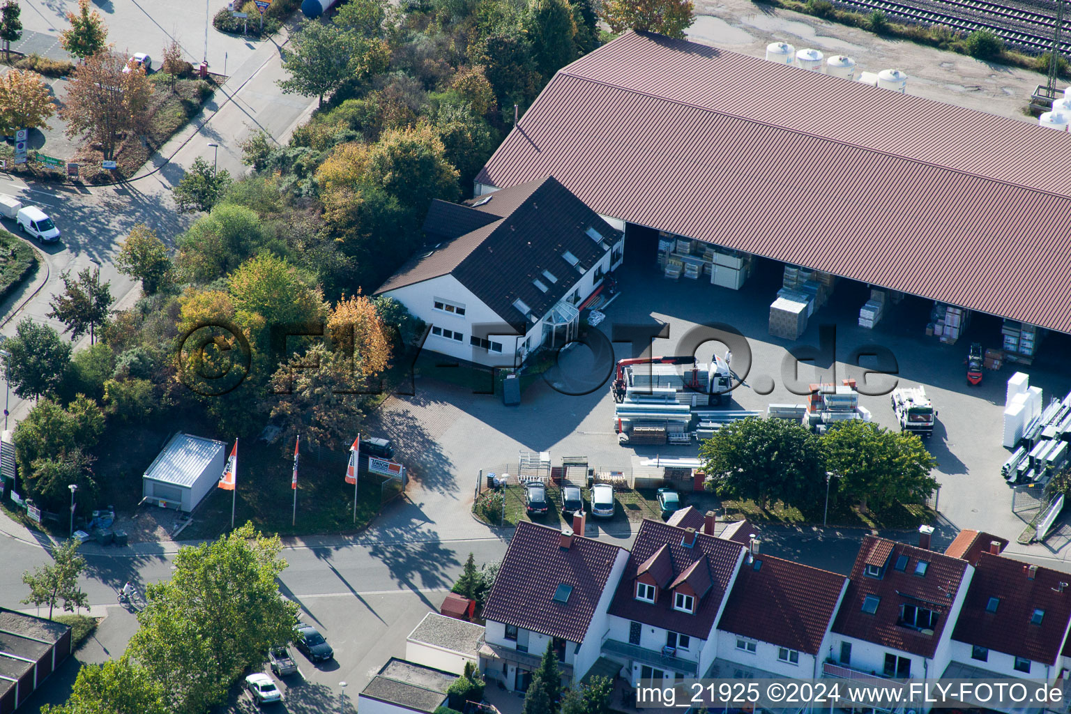 Aerial photograpy of Commercial area in the district Bobenheim in Bobenheim-Roxheim in the state Rhineland-Palatinate, Germany