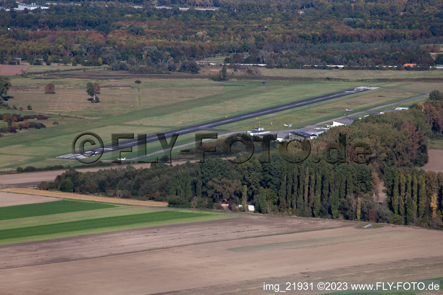 Aerial view of Airfield in Worms in the state Rhineland-Palatinate, Germany