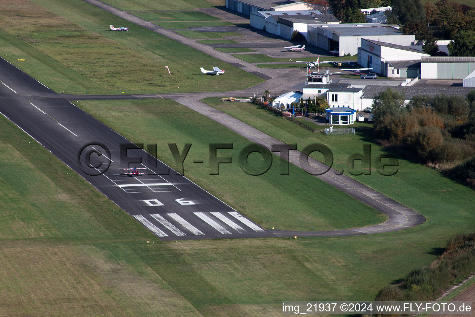 Aerial view of Airport in Worms in the state Rhineland-Palatinate, Germany