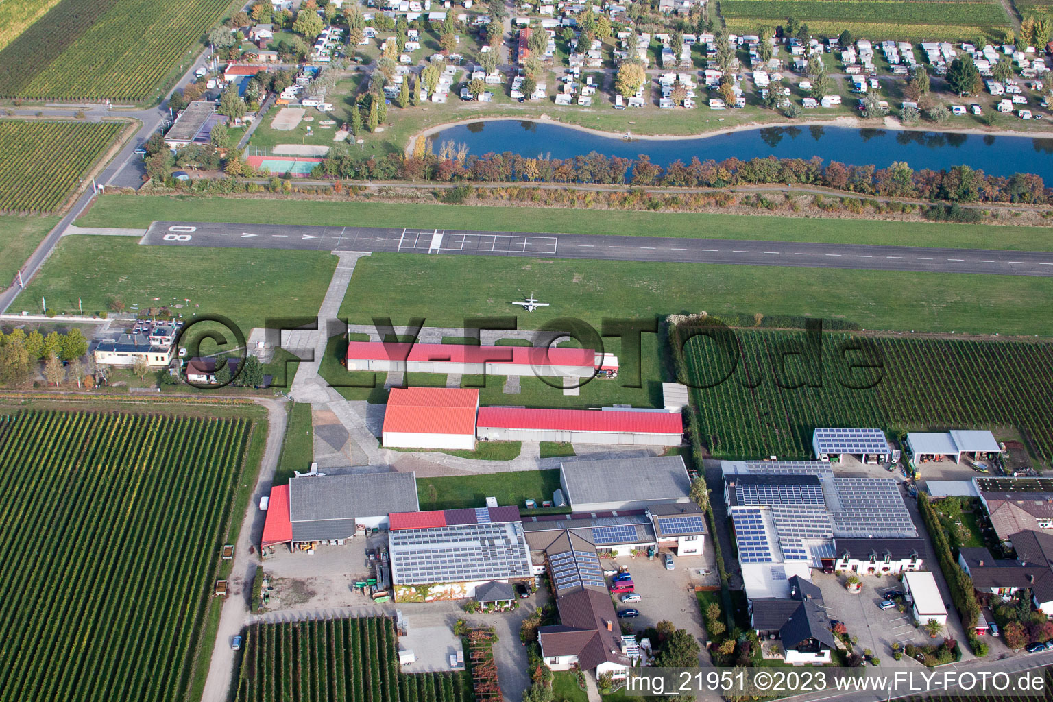 Aerial view of Airfield in Bad Dürkheim in the state Rhineland-Palatinate, Germany