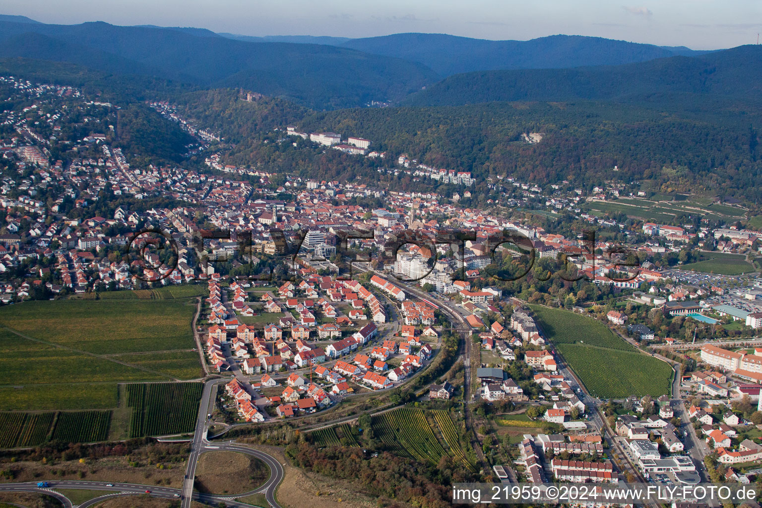 Aerial view of Bad Dürkheim in the state Rhineland-Palatinate, Germany