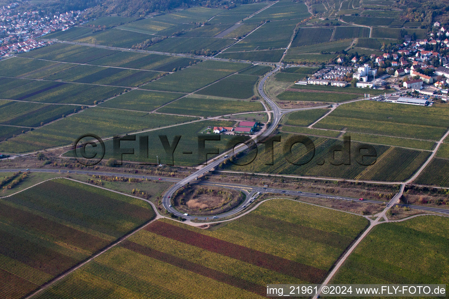 Aerial view of B271 exit in Bad Dürkheim in the state Rhineland-Palatinate, Germany