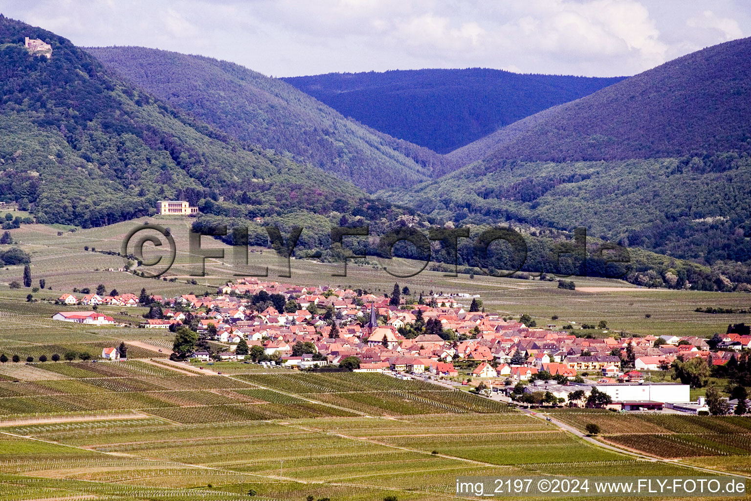 District Rhodt in Rhodt unter Rietburg in the state Rhineland-Palatinate, Germany from the plane