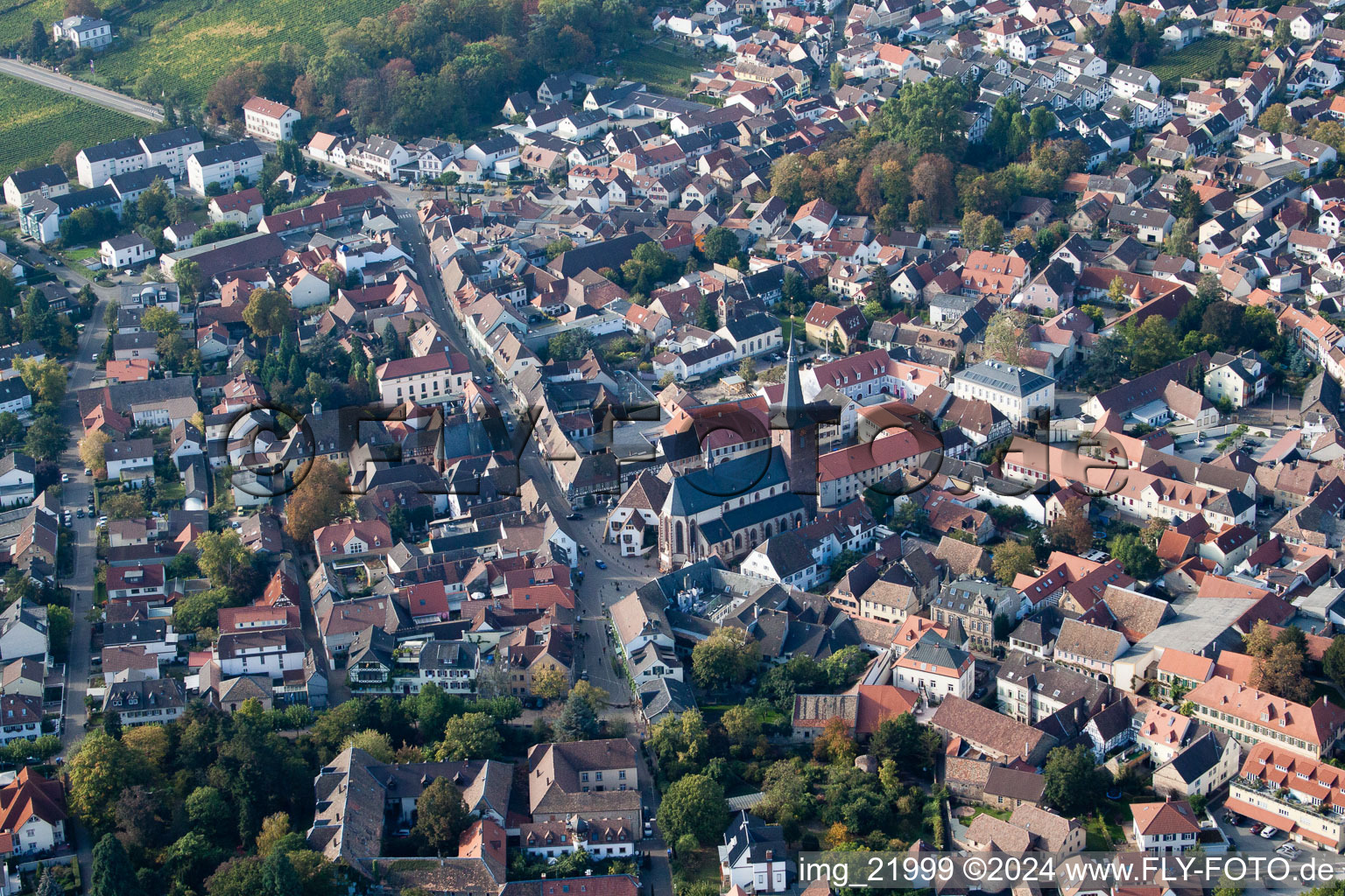 Deidesheim in the state Rhineland-Palatinate, Germany seen from above