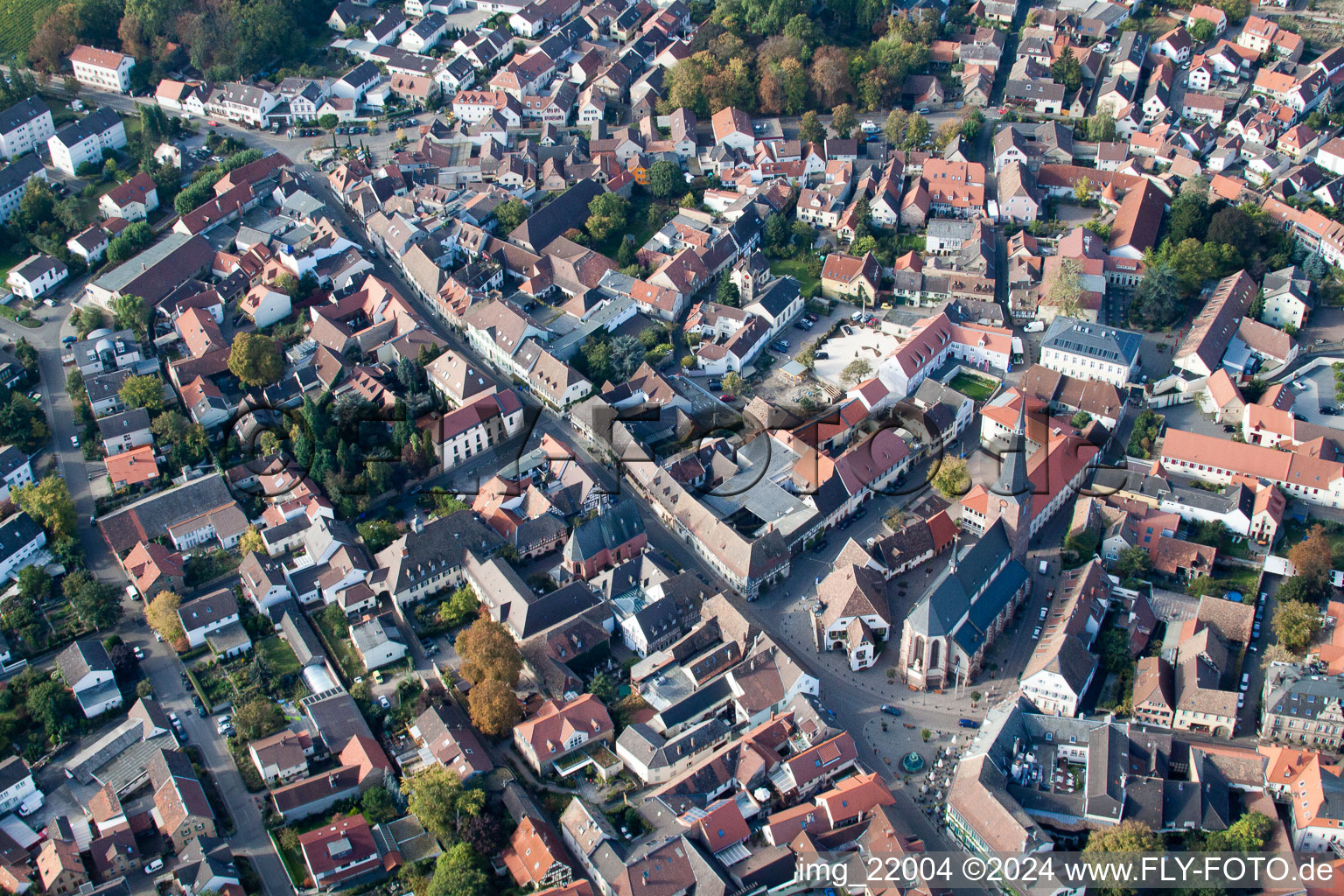 Aerial photograpy of Old Town area and city center in Deidesheim in the state Rhineland-Palatinate