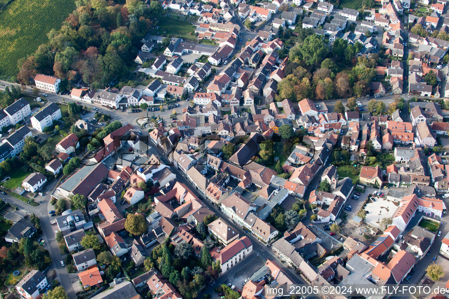 Deidesheim in the state Rhineland-Palatinate, Germany viewn from the air