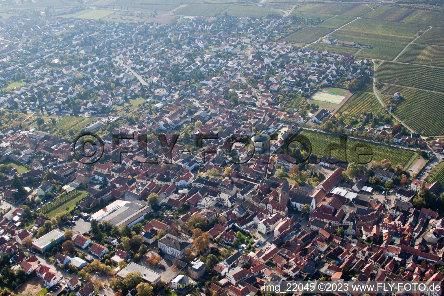 Aerial view of District Mußbach in Neustadt an der Weinstraße in the state Rhineland-Palatinate, Germany