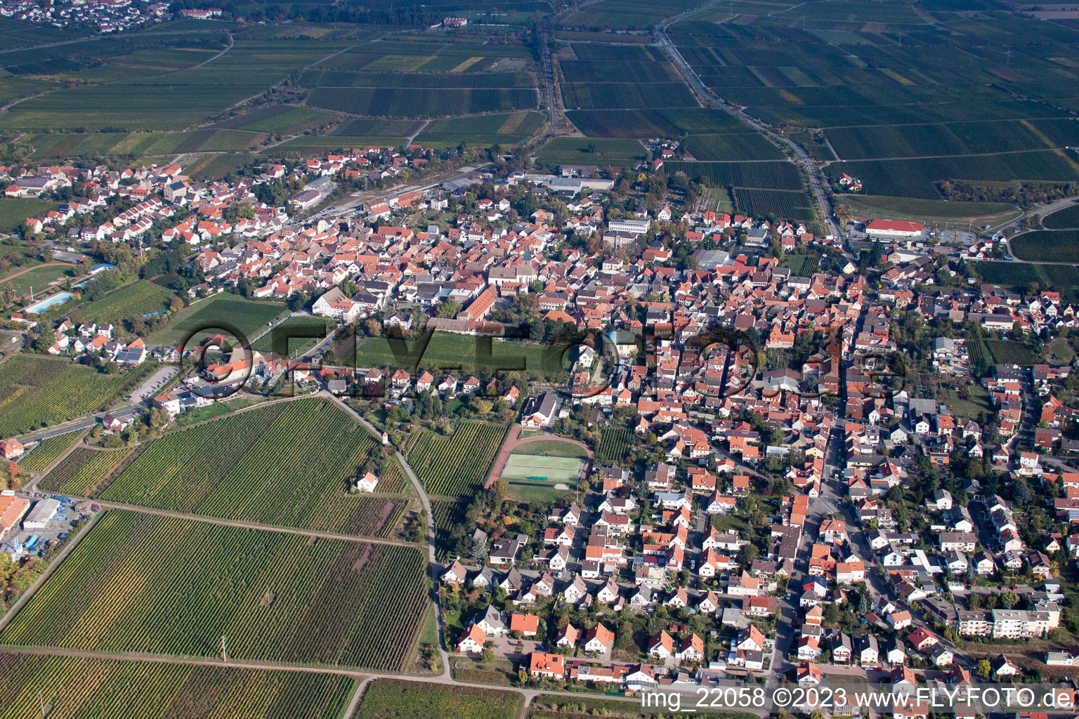 District Mußbach in Neustadt an der Weinstraße in the state Rhineland-Palatinate, Germany seen from above