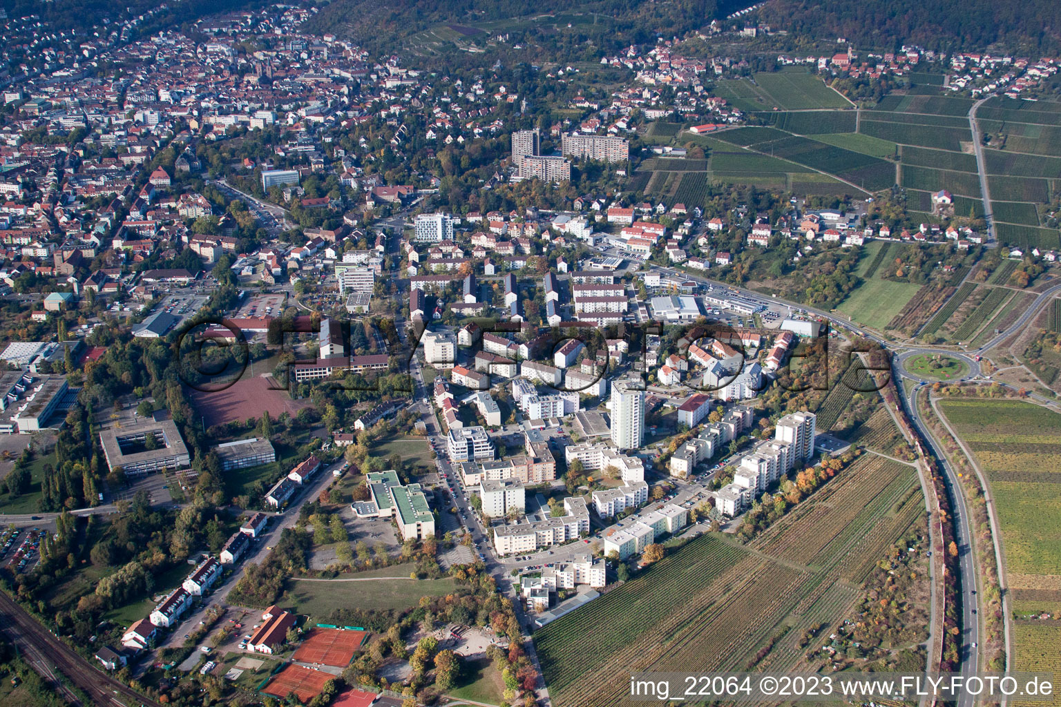 Neustadt an der Weinstraße in the state Rhineland-Palatinate, Germany seen from above