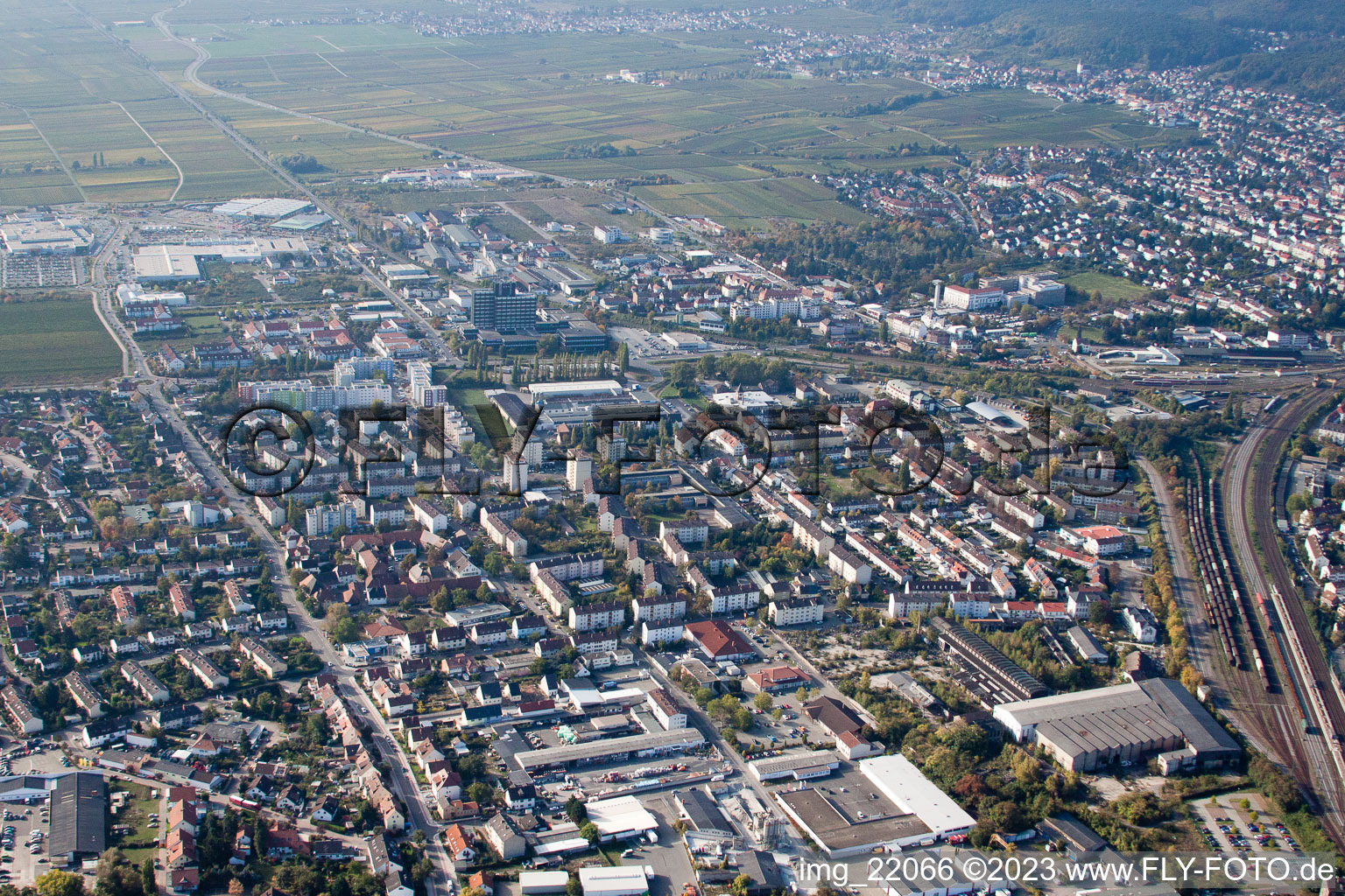 Bird's eye view of Neustadt an der Weinstraße in the state Rhineland-Palatinate, Germany