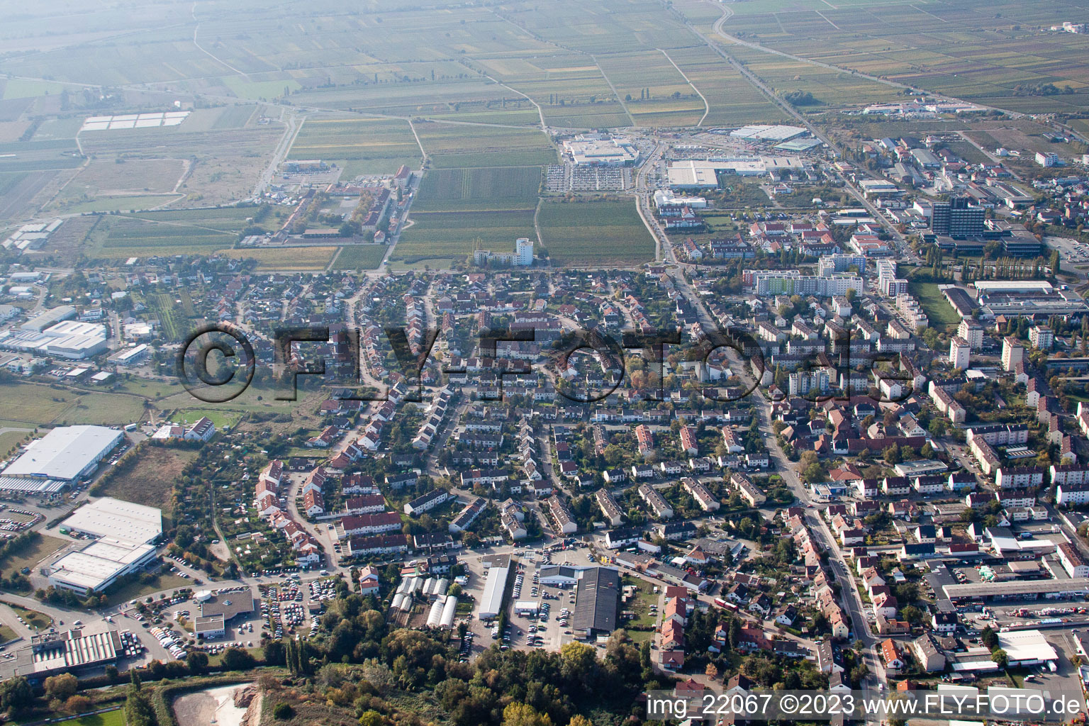 Neustadt an der Weinstraße in the state Rhineland-Palatinate, Germany viewn from the air