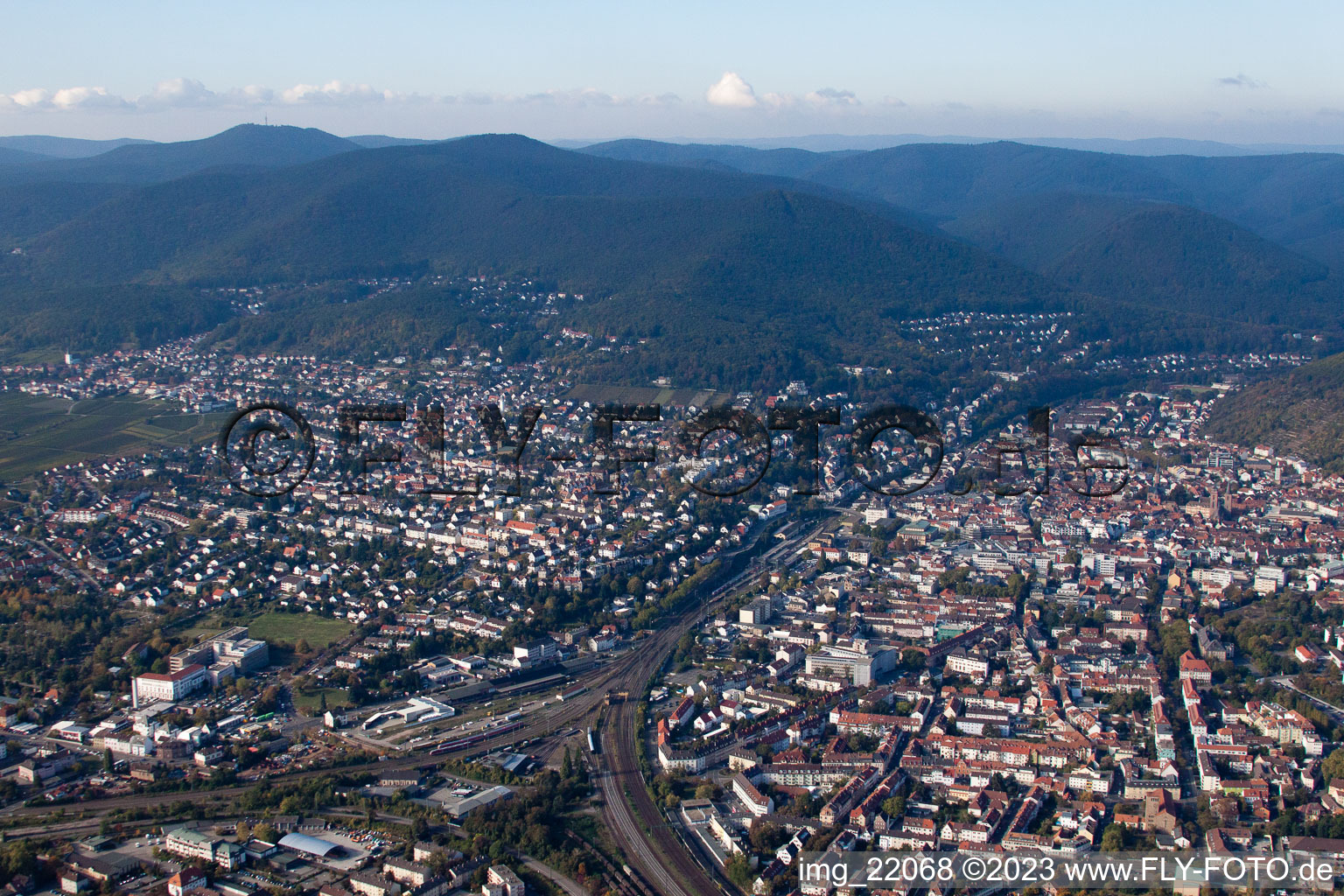 Drone recording of Neustadt an der Weinstraße in the state Rhineland-Palatinate, Germany