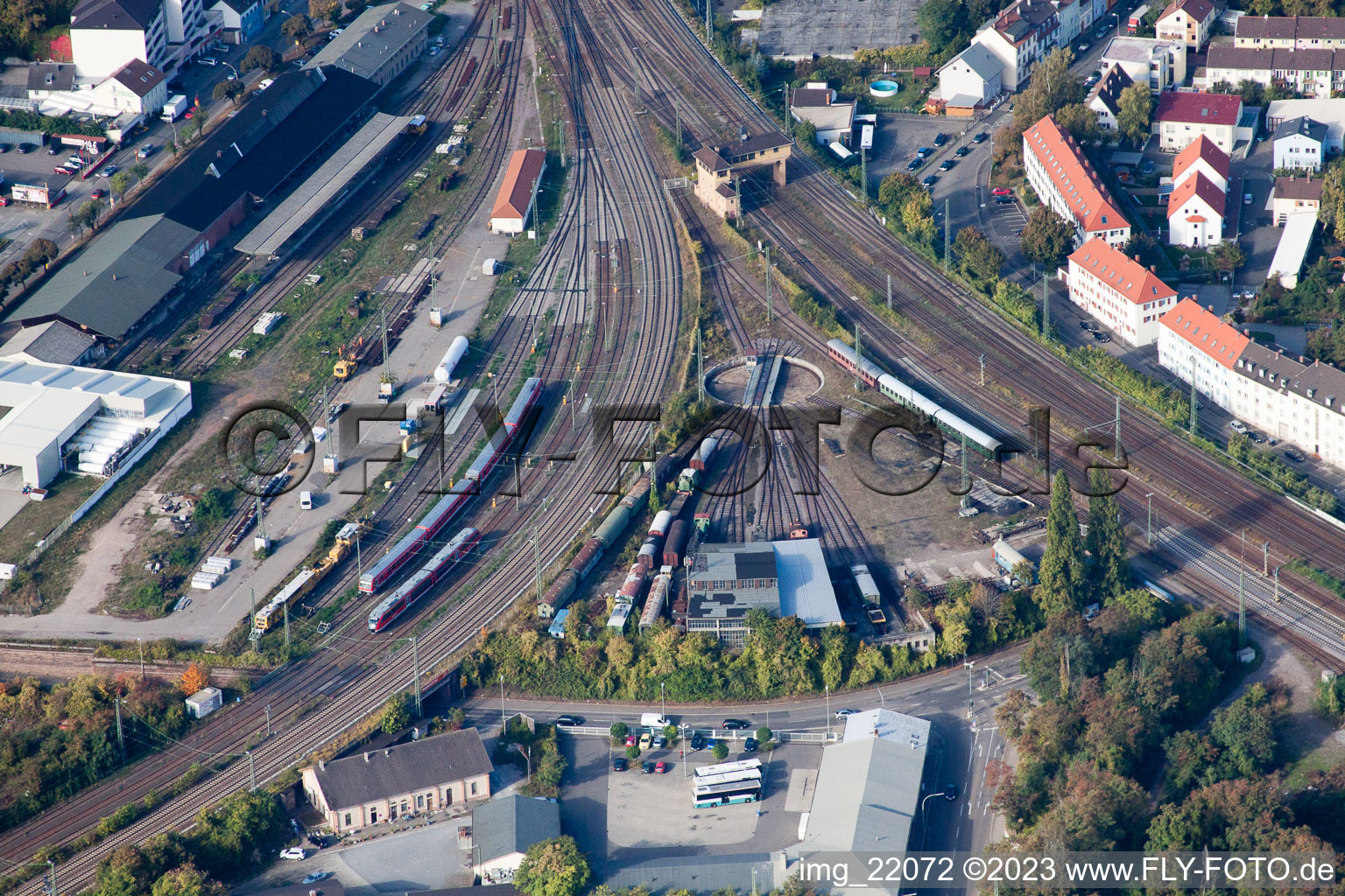 Aerial view of Gleisdreieck in Neustadt an der Weinstraße in the state Rhineland-Palatinate, Germany