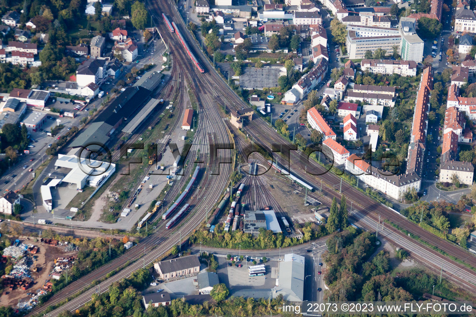 Aerial photograpy of Gleisdreieck in Neustadt an der Weinstraße in the state Rhineland-Palatinate, Germany