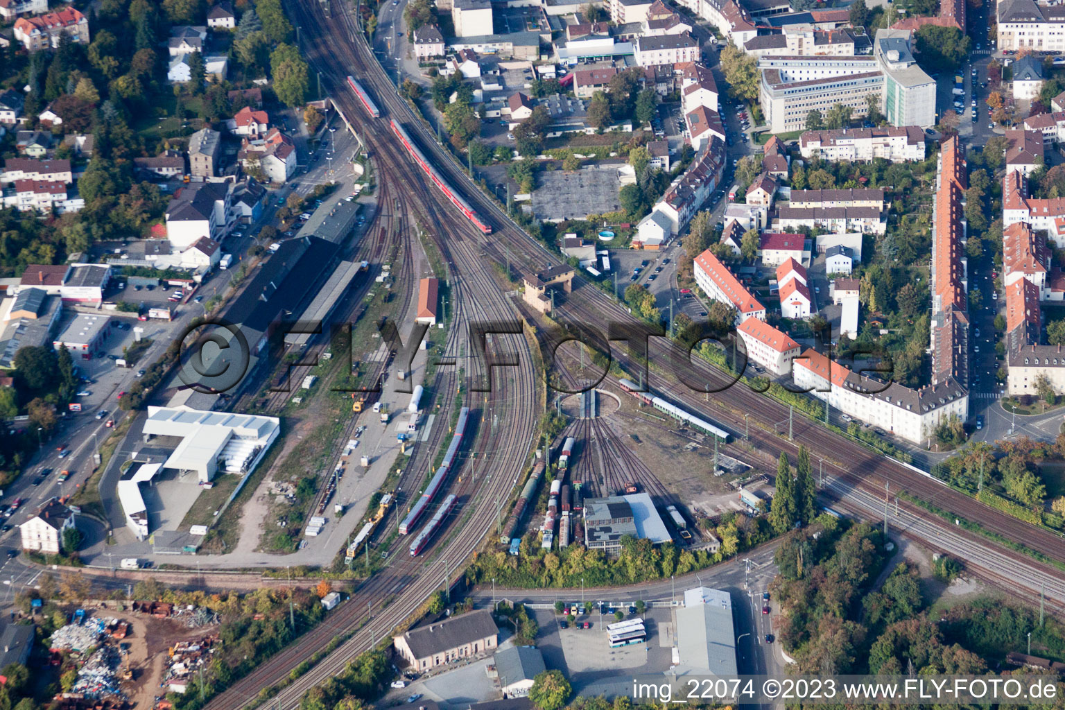 Oblique view of Gleisdreieck in Neustadt an der Weinstraße in the state Rhineland-Palatinate, Germany