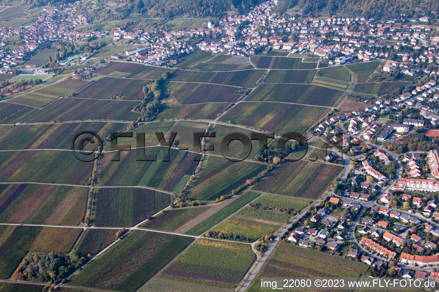 Aerial photograpy of Neustadt an der Weinstraße in the state Rhineland-Palatinate, Germany