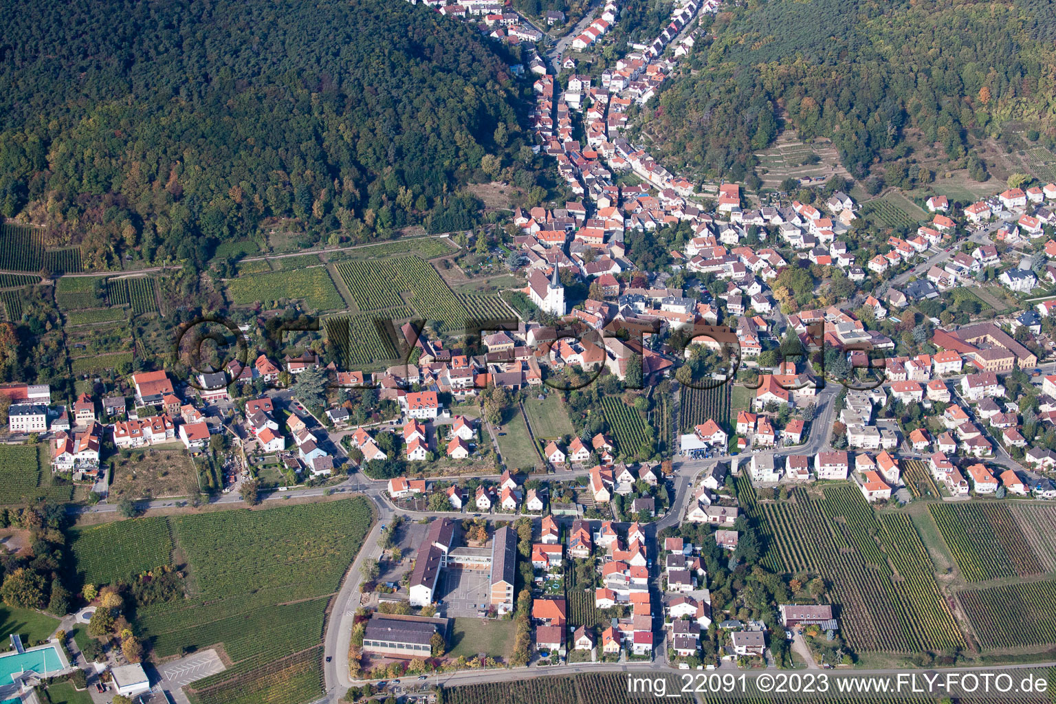 Aerial photograpy of District Hambach an der Weinstraße in Neustadt an der Weinstraße in the state Rhineland-Palatinate, Germany