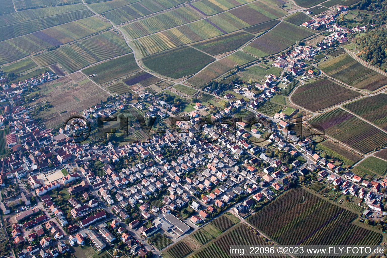 Drone recording of District Diedesfeld in Neustadt an der Weinstraße in the state Rhineland-Palatinate, Germany