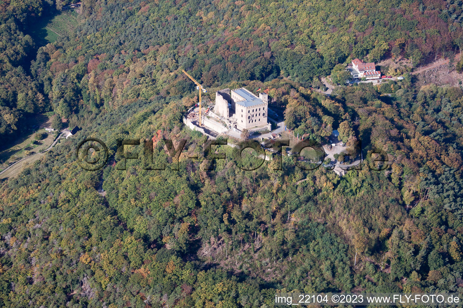 Castle Hambach in Neustadt in the Weinstrasse in the state Rhineland-Palatinate from above