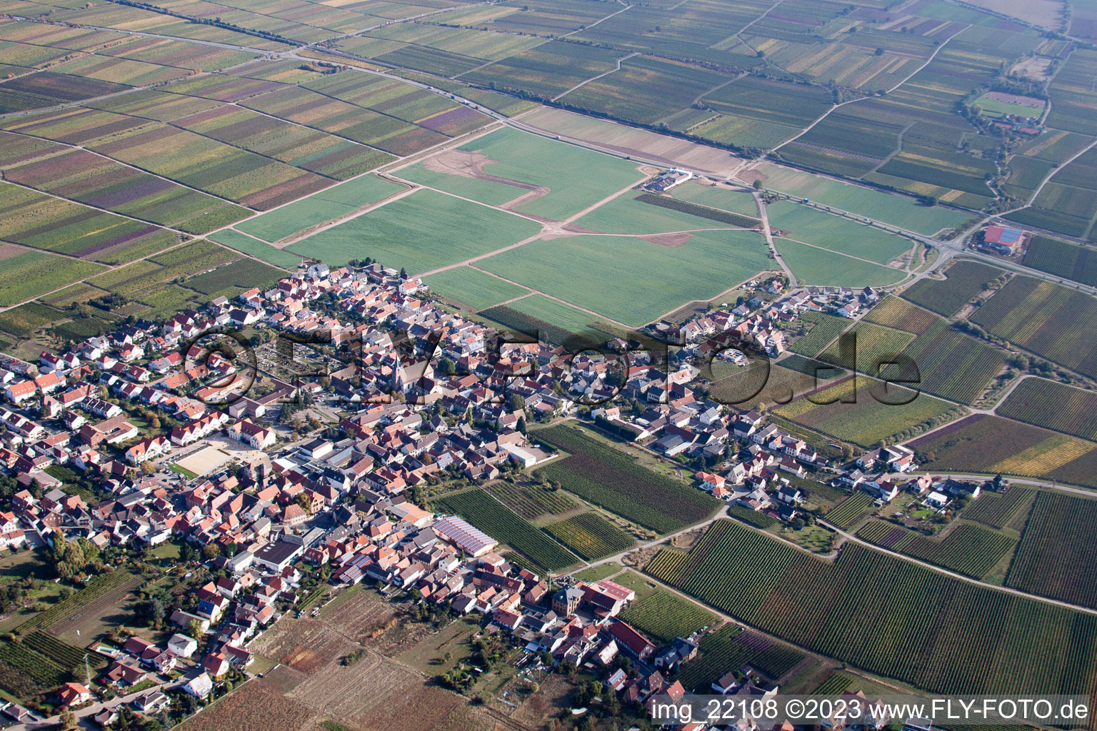 District Diedesfeld in Neustadt an der Weinstraße in the state Rhineland-Palatinate, Germany from above