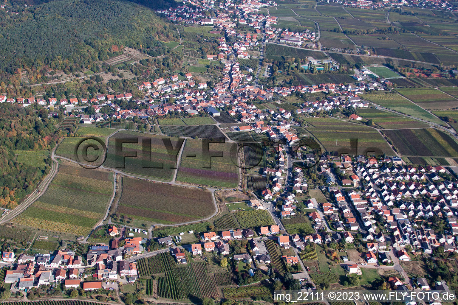 District Diedesfeld in Neustadt an der Weinstraße in the state Rhineland-Palatinate, Germany from the plane